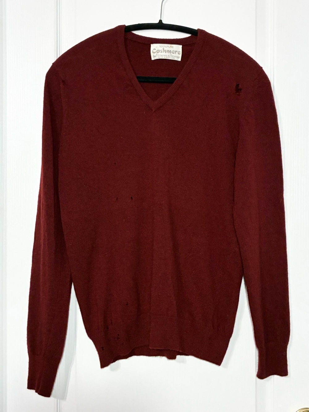 Vintage Romanes & Paterson 100% Cashmere V Neck Sweater Scotland Burgundy Small